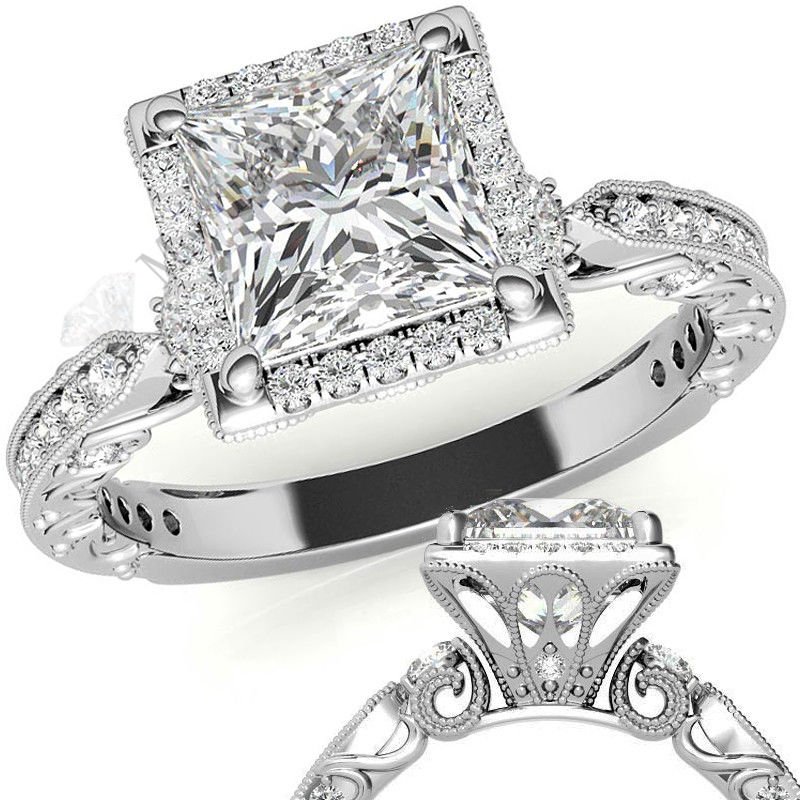 3.50 karat mozanit taşlı yüzük prenses kesim-prs007