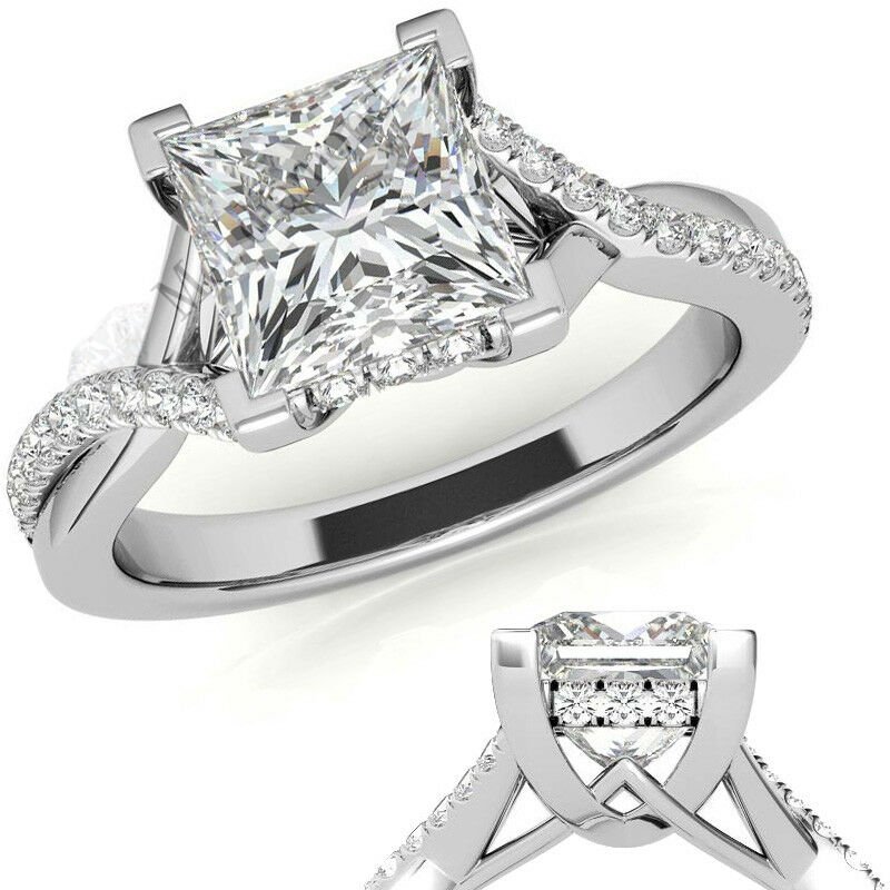 3.50 karat mozanit taşlı yüzük prenses kesim prs006