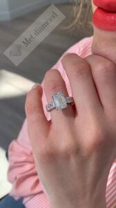 14,00 karat mozanit taşlı yüzük baget kesim