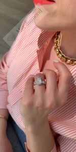 14,00 karat mozanit taşlı yüzük baget kesim