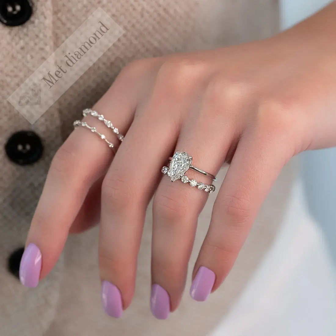 2 karat damla kesim lab grown pırlanta yüzük lab011