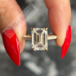 6 karat mozanit taşlı tektaş yüzük baget -bgt77