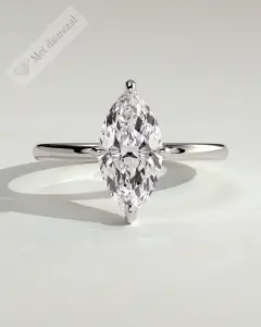 MET 0361, 2 ct beyaz altın markiz gizli halo laboratuvar pırlantası yüzük, önden görünüm