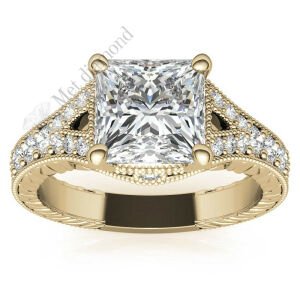 3.50 karat mozanit taşlı yüzük prenses kesim prs018