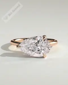 MET 0365 damla kesim East-West tektaş yüzük, 5 ct seçeneği için 4 ct temsil görseli, pembe altın, önden görünüm